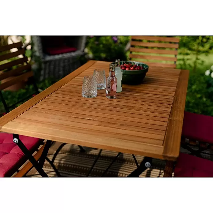 Sunfun Moni Klapptisch - L x B x H: 125 x 75 x 75 cm, Akazie, Rechteckig, Natur/Schwarz - Stimmungsaufnahme