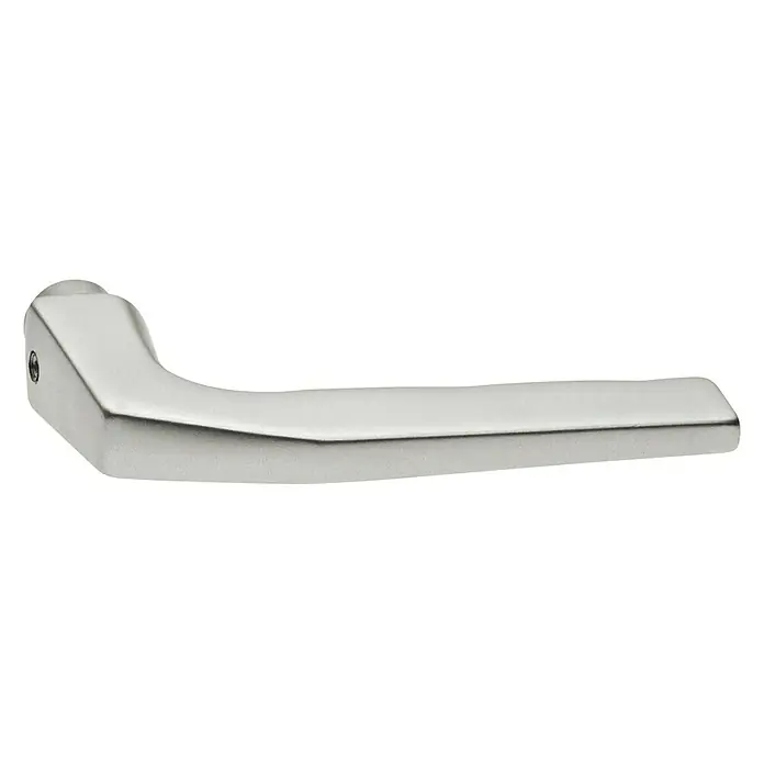 Portaferm Drückerlochteil HT - Vierkantstift: 10 mm, Aluminium - Nahaufnahme eines modernen Türgriffs aus gebürstetem Edelstahl mit klaren Linien und minimalistischem Design auf schwarzem Hintergrund.