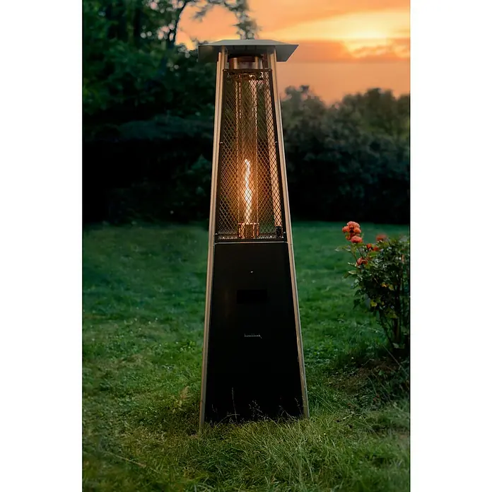 Terrassenstrahler Kairo - 10 kW, Höhe: 182 cm - Dieser Bild zeigt einen Heizstrahler im Freien, der für Wärme und Ambiente in Gärten oder Terrassen sorgt. Perfekt für gemütliche Abende im Freien.