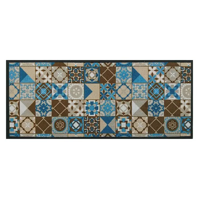 Alfombra corredera de cocina Kitpic tiles - Azul, 120 x 50 cm - Alfombra colorida con un patrón de azulejos geométricos para mantener su entrada limpia y elegante.