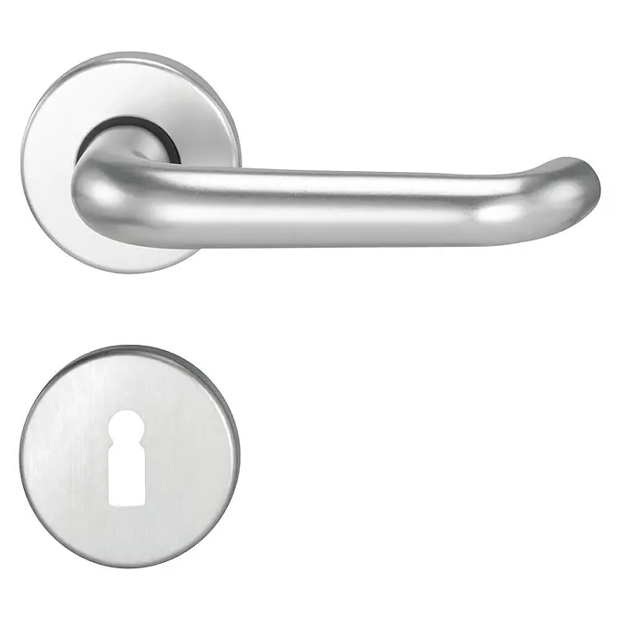 Stabilit Zimmertürgarnitur - Durchmesser Rosette: 55 mm - Türbeschlag aus glänzendem Silber mit rundem Griff und Schlüsselloch. Ein stilvolles und funktionales Accessoire für jede Tür.