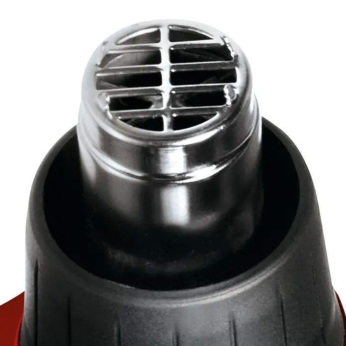 Einhell Heißluftgebläse TH-HA 2000/1 - 2.000 W, 350 °C - 500 °C, 2-stufig - Detailaufnahme einer Heißluftpistole mit silbernem Aufsatz und schwarzem Gehäuse.