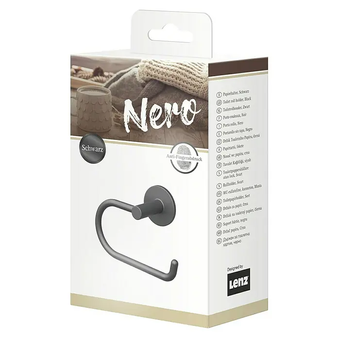 Lenz Toilettenpapierhalter Nero - Ohne Deckel, Schwarz, Matt - Toilettenpapierhalter Nero in Schwarz, modernes Design für stilvolle Badezimmer.\n