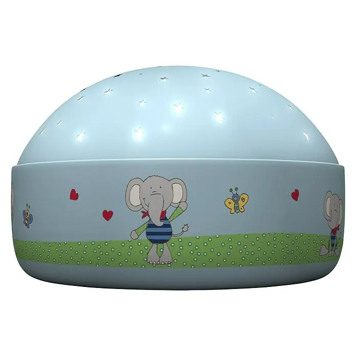 Niermann LED-Nachtlicht LOLO LOMBARDO - RGB, Batteriebetrieben, Ø x H: 12 x 7,5 cm - Süße Nachtlampe mit Elefanten- und Schmetterlingsmuster und Sternenlöchern, die ein sanftes Licht ausstrahlen und für eine beruhigende Atmosphäre sorgen.