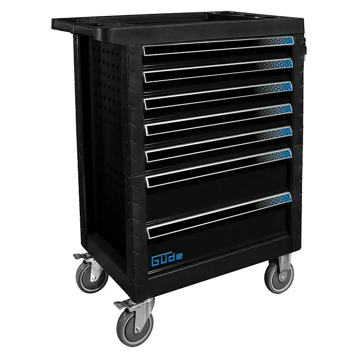 Güde Werkstattwagen GW Black Line - 226 -tlg., B x T x H: 793 x 460 x 980 mm, Anzahl Schubladen: 7 Stk. - Werkstattwagen von Güde in Schwarz mit mehreren Schubladen und Rollen für den mobilen Einsatz.