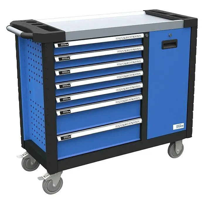 Güde Werkstattwagen Premium GWPV 7/1 - B x T x H: 460 x 460 x 970 mm, Ohne Werkzeug, Anzahl Schubladen: 7 Stk., Anzahl Fächer: 1 Stk. - Der Werkzeugwagen von Güde bietet viel Stauraum mit Schubladen und Ablagefläche, ideal für Werkstätten und Garagen.