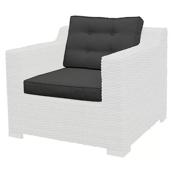 Sunfun Ersatzkissen Set Pauline - Passend für: Sunfun Pauline Loungemöbel-Set XXL - Weißer geflochtener Outdoor-Sessel mit dunkelgrauen gesteppten Polstern.