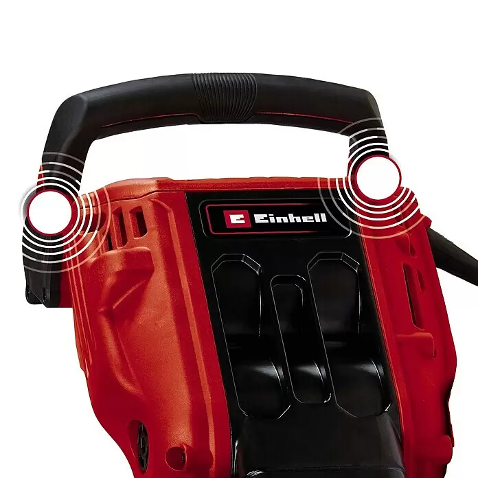 Einhell Professional Abbruchhammer TE-DH 50 - 1.700 W, 50 J, SDS-Hex-Aufnahme - Rot-schwarzes Einhell Elektrowerkzeug mit schwarzem Griff, hervorhebend die Vibrationsdämpfungstechnologie.