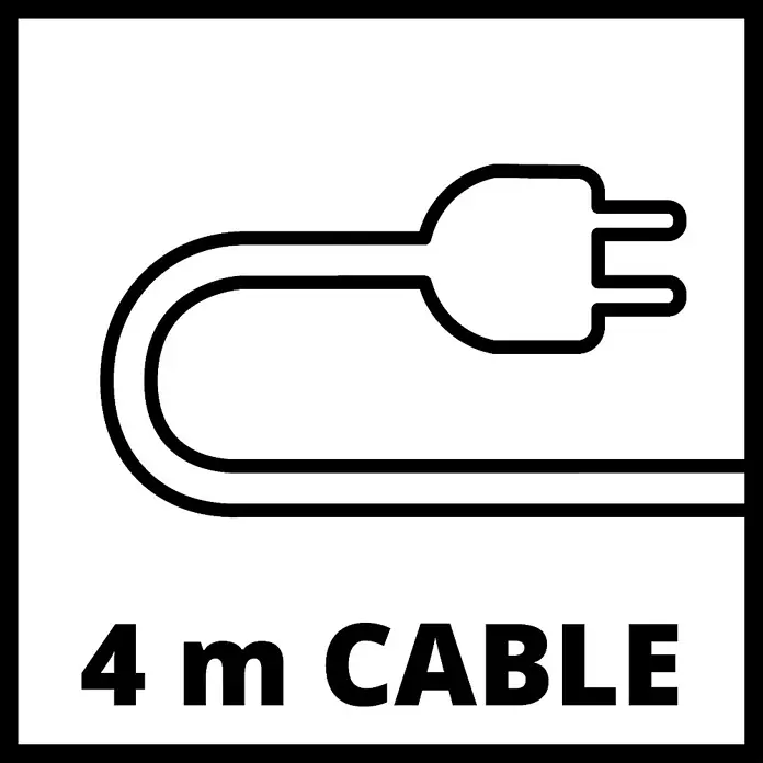 Einhell Professional Martillo demoledor TE-DH 50 - 1.700 W, 50 J, Alojamiento SDS-Hex - Imagen de un cable de 4 m. Símbolo de longitud del cable con enchufe y cable estilizados, destacando las características del producto.