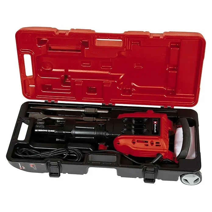 Einhell Professional Abbruchhammer TE-DH 50 - 1.700 W, 50 J, SDS-Hex-Aufnahme - Der Einhell Abbruchhammer TE-DH 1024 im Koffer, ideal für Abbrucharbeiten. Das Werkzeug ist sicher und ordentlich verstaut.