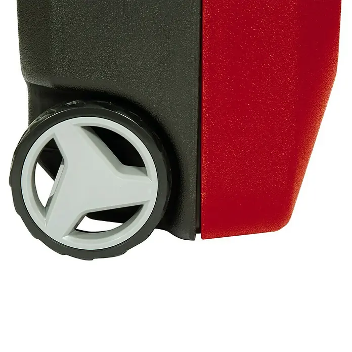 Einhell Professional Abbruchhammer TE-DH 50 - 1.700 W, 50 J, SDS-Hex-Aufnahme - Nahaufnahme eines Kühlers mit Rädern, schwarz und rot. Die Räder erleichtern den Transport des Kühlers.
