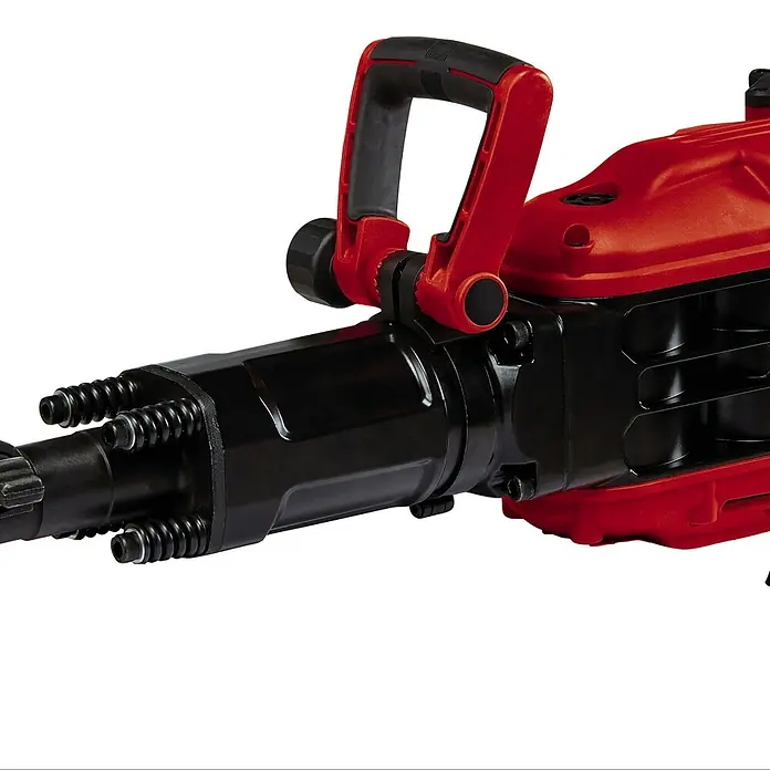 Einhell Professional Abbruchhammer TE-DH 50 - 1.700 W, 50 J, SDS-Hex-Aufnahme - Nahaufnahme eines Abbruchhammers in Rot und Schwarz. Ideal für Bauarbeiten und Abbrucharbeiten, robust und leistungsstark.