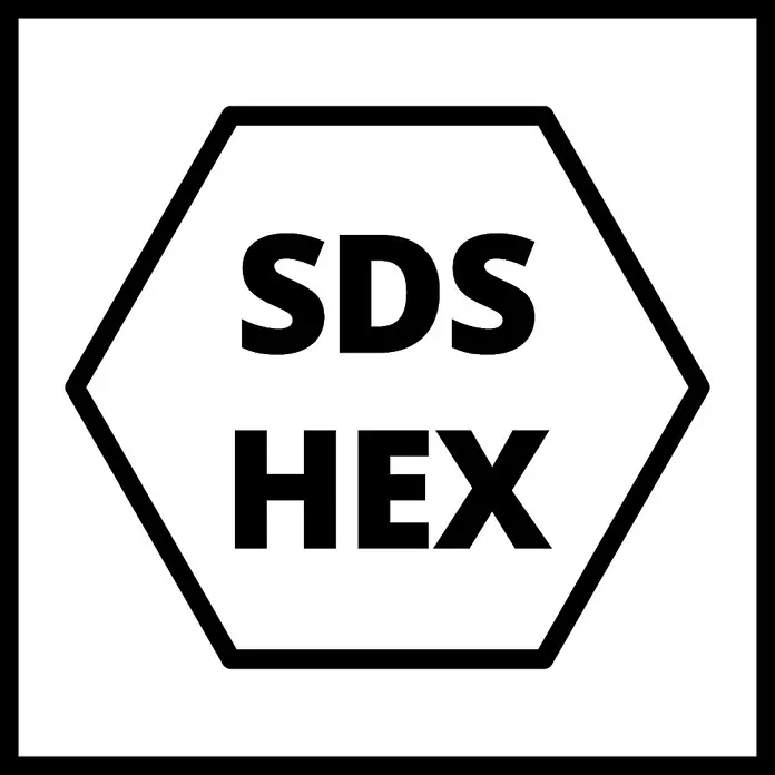 Einhell Professional Martillo demoledor TE-DH 50 - 1.700 W, 50 J, Alojamiento SDS-Hex - Logotipo SDS HEX: Marco hexagonal negro con el texto "SDS HEX" en negrita negra, ideal para la marca de herramientas.