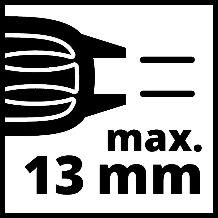Einhell Taladro percutor TC-ID 1000 E Kit - 1.010 W, Portabrocas de sujeción rápida - Símbolo que indica un tamaño máximo de portabrocas de 13 mm, con una ilustración del portabrocas y el texto "max. 13 mm".