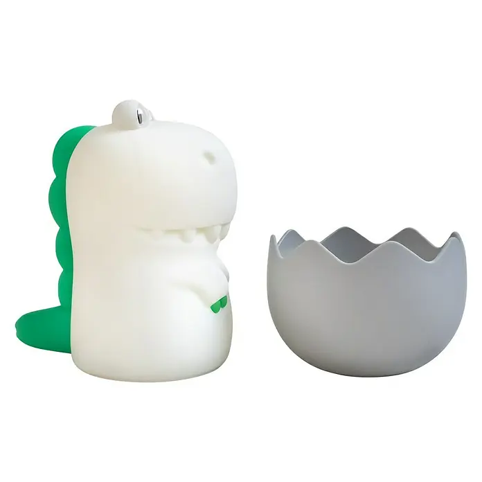 MegaLight LED-Nachtlicht DIGGY DINO - Weiß/Grau/Grün, L x B x H: 11 x 8 x 13 cm, RGBW, DIGGY DINO - Niedliche Dinosaurier-Nachtlampe mit Eierschale. Perfekt als Kinderzimmerdekoration oder beruhigendes Nachtlicht für Kleinkinder.