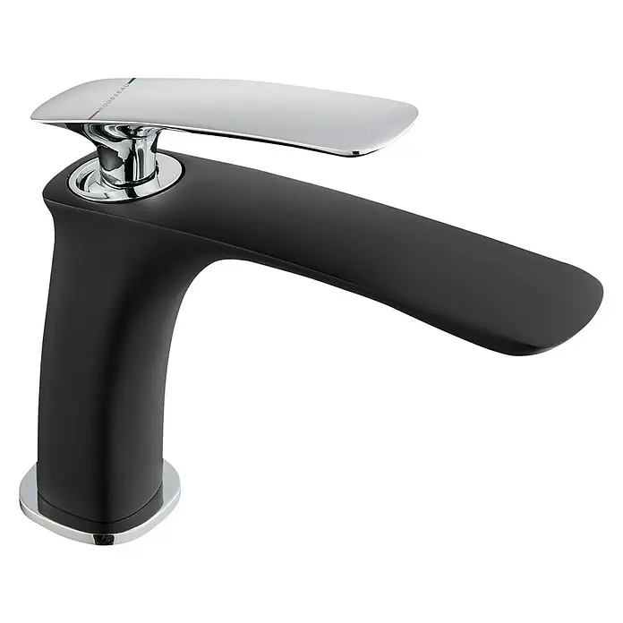 Rousseau Grifo de lavabo Orkid - Negro/Cromo, Mate, Caño bajo - Elegante grifo de baño negro con palanca cromada.