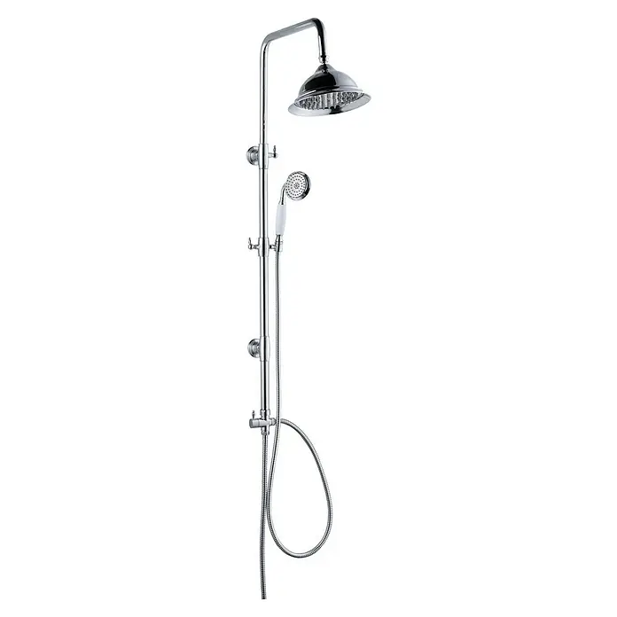 Rousseau Sistema de ducha Retro - Con grifo monomando, Distancia entre orificios: 15 cm, Número de tipos de chorro: 2 ud., Cromo - Columna de ducha con acabado cromado. El conjunto de ducha incluye un cabezal de ducha superior y de mano para una ducha lujosa.