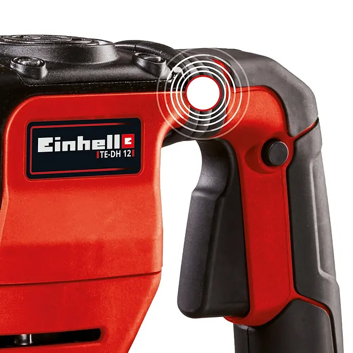 Einhell Abbruchhammer TE-DH 12 - 1.050 W, 12 J, SDS-Max-Aufnahme - Abbildung eines Einhell TE-DH 12 Abbruchhammers mit rotem und schwarzem Design, ideal für Abbrucharbeiten.