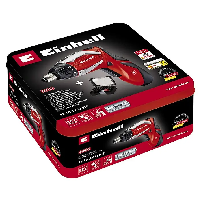 Einhell Akkuschrauber TE-SD 3,6 Li Kit - 3,6 V, 1 Akku, 1,5 Ah - Abbildung des Einhell TE-SD 3,6 Li Kit Akku-Schraubendrehers in seiner Verpackung.