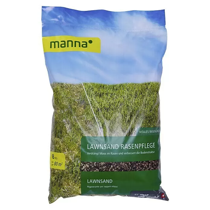 Manna Rasendünger LawnSand - 8 kg, Max. Anwendungsfläche: 80 m² - Manna Rasensand 8 kg für 80 m², vertreibt Moos im Rasen und verbessert die Bodenstruktur.