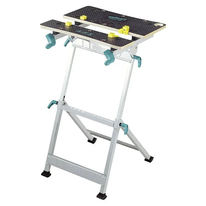 Wolfcraft Master Werkbank Master 600 - Arbeitshöhe: 950 mm, Belastbarkeit: 120 kg - Abbildung einer Wolfcraft Master 600 Werkbank mit verstellbarer Arbeitsfläche, ideal für Werkstattarbeiten.