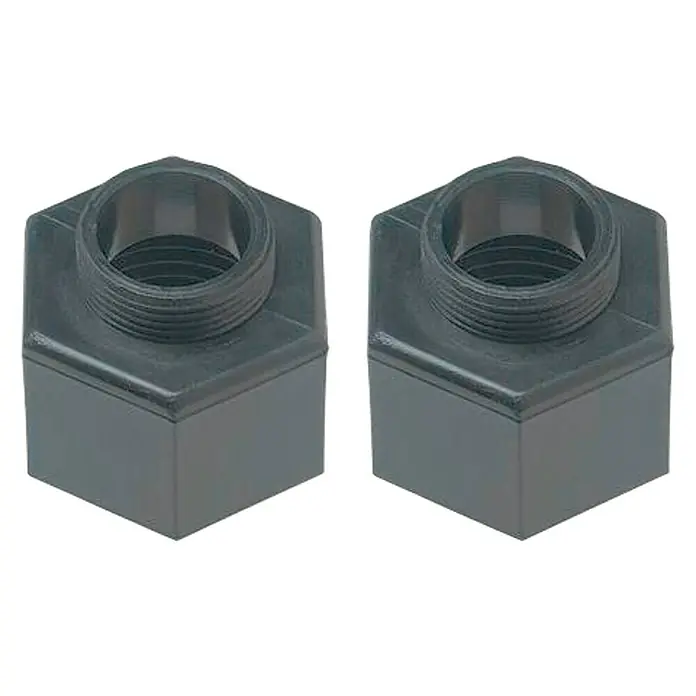 Boquilla de conexión macho - hembra - Dimensión conexión: ½″, 2 ud. - Dos accesorios de conducto en ángulo recto negros con conexiones roscadas para una instalación de cableado eléctrico segura.