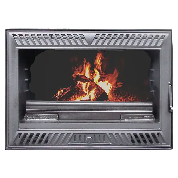 Insert Inuk Iron ventilado 70 - L x An x Al: 44,5 x 69,5 x 52 cm, 8 kW, 150 m³, Antracita - Insert de chimenea con un marco de hierro fundido que rodea una chimenea cálida. El inserto proporciona calor acogedor.