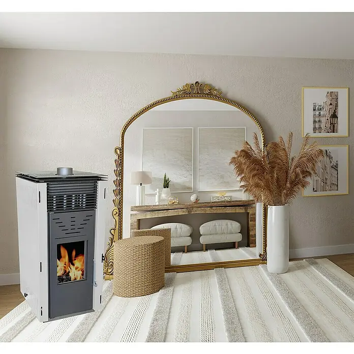 Estufa de pellets Cero REM - 8,8 kW, Volumen de calefacción: 200 m³, 1,4 kg/h - 1,9 kg/h, Negro/Blanco - Esta estufa blanca y gris crea un ambiente acogedor en tu hogar. Disfruta del calor y el ambiente con la encantadora chimenea.