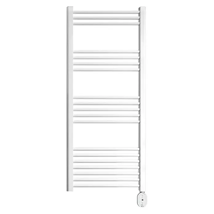 Rointe Radiador toallero eléctrico Elba Oval - An x Al: 50 x 86,5 cm, 300 W, Blanco - Un calentador de toallas blanco con múltiples barras horizontales, ideal para secar y calentar toallas en el baño.