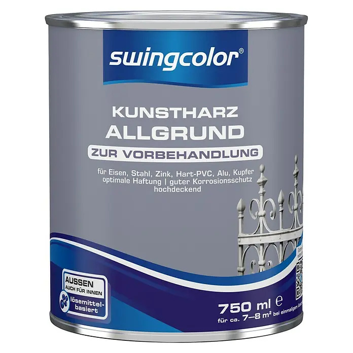 swingcolor Allgrund Kunstharz - Grau, 750 ml - Dose Swingcolor Kunstharz Allgrund Grundierung für Metall und Kunststoffe, 750 ml. Für Innen- und Außenanwendungen, lösemittelbasiert.