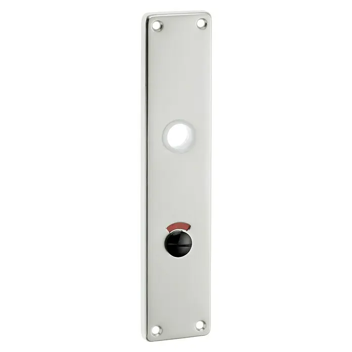 Portaferm Langschild ZT - Distanznorm: 78 mm, Schlitzkopf/Olive, Silber - Eine elegante WC-Türschildgarnitur aus Edelstahl mit Drehknopfverschluss und roter/grüner Anzeige für Besetzt/Frei, ideal für moderne Badezimmer.