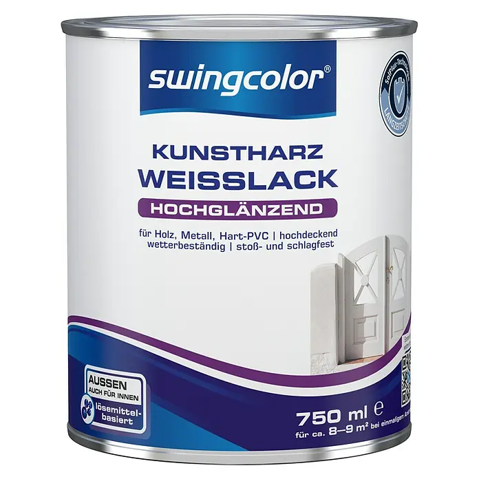 swingcolor Weißlack Kunstharz - Weiß, Hochglänzend, 750 ml, Lösemittelbasiert - Dose Kunstharz Weisslack von Swingcolor, hochglänzend, für Holz, Metall und Hart-PVC, wetterbeständig und stoßfest.