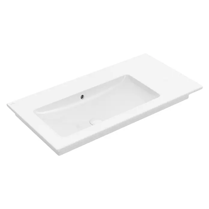 Villeroy & Boch Venticello Einbauwaschbecken - 100 x 50 cm, Ohne Spezialglasur, Hahnloch: Ohne, Weiß, Ablagefläche: Rechts - Ein weißes Aufsatzwaschbecken mit einer rechteckigen Form und einem Hahnloch für moderne Badezimmerdesigns.