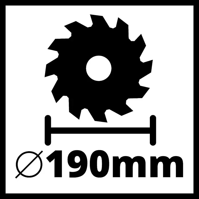 Einhell Sierra circular de mano TC-CS 1410 - 1.410 W, Diámetro hoja de sierra: 190 mm, Profundidad de corte a 90 °: 67 mm - Imagen de una hoja de sierra con un diámetro de 190 mm, mostrada en negro sobre un fondo blanco.