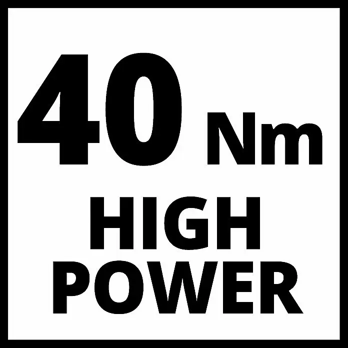 Einhell PXC 18V Taladro atornillador de batería TE-CD 18/40 Li BL - 18 V, Sin batería, 40 Nm - Etiqueta que muestra '40 Nm HIGH POWER' en texto negro negrita, indicando un alto par de 40 Newton-metros.