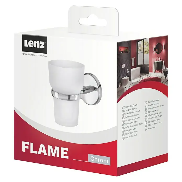 Lenz Flame Glashalter - 1 -tlg., Silber - Produktverpackung: Lenz Flame Chrom Glas- und Becherhalter für Badezimmer, modernes Design für Wandmontage.