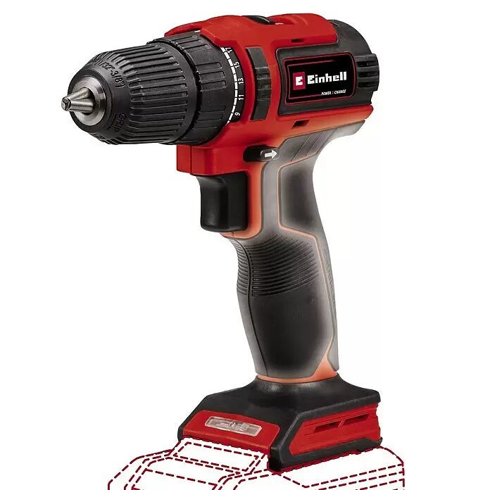 Einhell PXC 18V Taladro atornillador de batería TE-CD 18/40 Li BL - 18 V, Sin batería, 40 Nm - Taladro inalámbrico rojo y negro con portabrocas, ajuste de par, logo Einhell y empuñadura de goma.