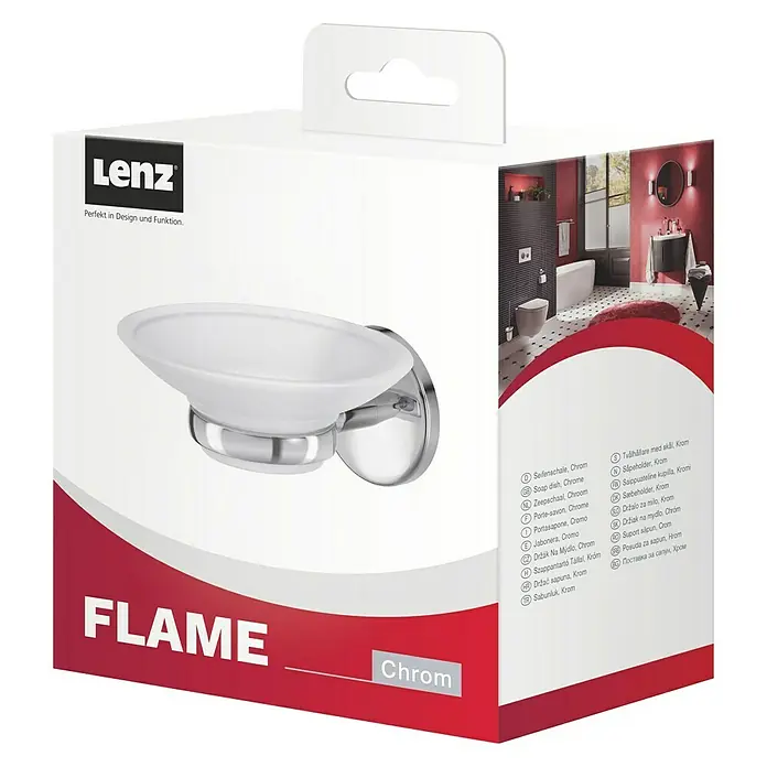 Lenz Flame Seifenschale - Mit Halterung, Chrom, Glänzend - Bild einer Lenz Flame Seifenschale in Chrom, perfekt für Bad und Küche. Stilvolles Design für moderne Waschräume.