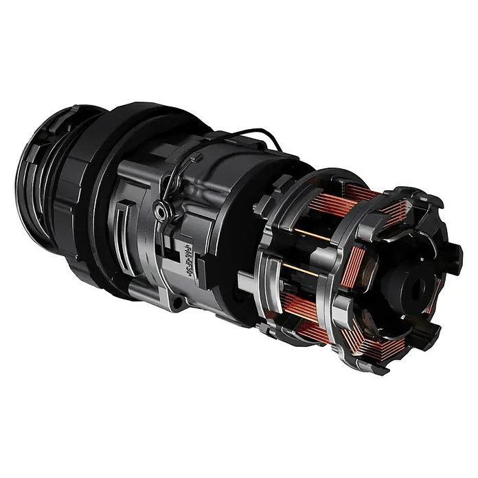 Einhell Power X-Change 18V Akku-Bohrschrauber TE-CD 18/40 Li BL - Solo - 18 V, Ohne Akku, 40 Nm - Nahaufnahme eines mechanischen Motors, der komplex und detailliert konstruiert ist.