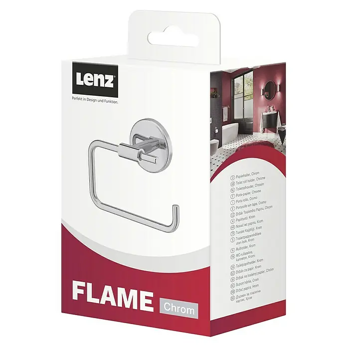 Lenz Flame Toilettenpapierhalter - Ohne Deckel, Chrom - Bild einer "Flame Chrom" Toilettenpapierhalterung. Das Chromdesign sorgt für eine moderne Note im Badezimmer.