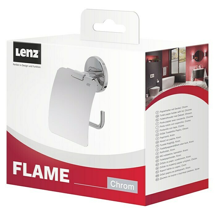 Lenz Flame Toilettenpapierhalter (Mit Deckel, Silber)