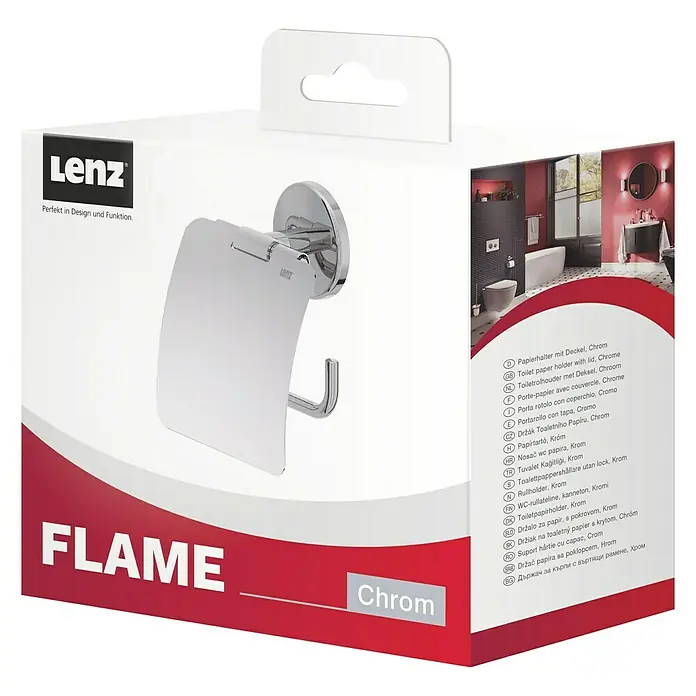 Lenz Flame Toilettenpapierhalter - Mit Deckel, Silber - Bild eines Lenz Toilettenpapierhalters mit Deckel, verchromt, für eine stilvolle Badezimmerausstattung.