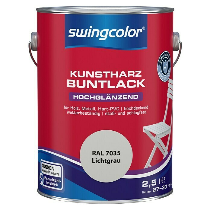 swingcolor Buntlack Kunstharz für Außen (Lichtgrau, 2,5 l, Hochglänzend)