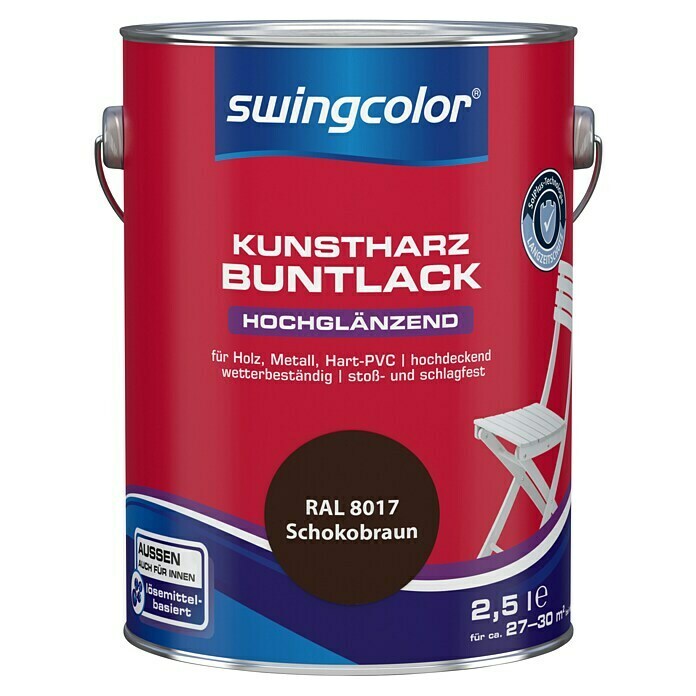 swingcolor Buntlack Kunstharz für Außen (Schokobraun, 2,5 l, Hochglänzend)