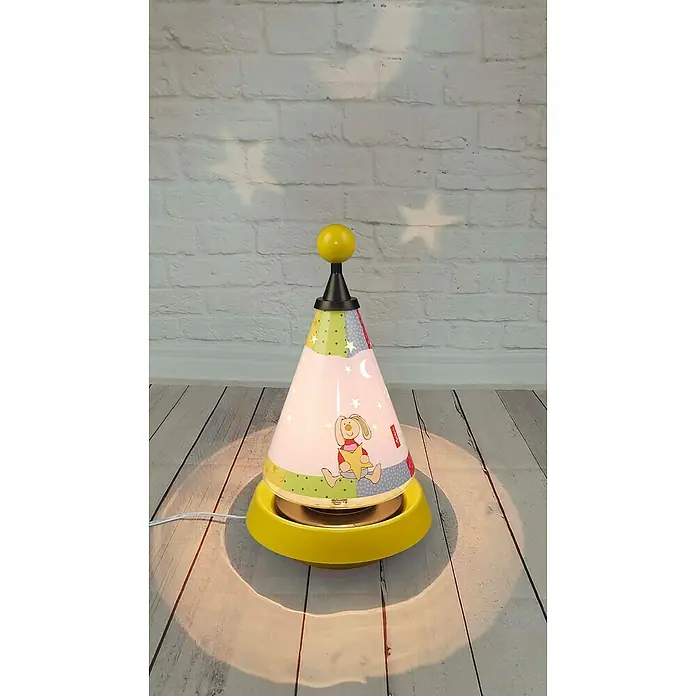 Niermann Kinderzimmerleuchte Rainbow Rabbit - L x B x H: 21 x 21 x 35 cm, Gelb, G4 - Niedliche Kinderzimmerlampe mit einem Kegeldesign, verziert mit einem Hasen und Sternen, die ein sanftes Licht für eine beruhigende Atmosphäre spendet.