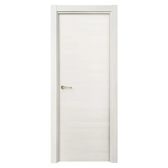 Solid Elements Pack puerta de interior Fresno Eslovenia con manilla R-707 S - 72,5 x 203 cm, Apertura según normativa: Derecha, Blanco - Elegante puerta blanca moderna con un diseño elegante y manija de puerta plateada, perfecta para un interior minimalista.