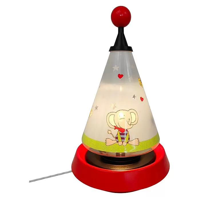 Niermann Kinderzimmerleuchte LOLO LOMBARDO - L x B x H: 21 x 21 x 35 cm, Mehrfarbig, G4 - Rote und weiße konische Kinderlampe mit Elefantenmotiv und leuchtendem Licht.