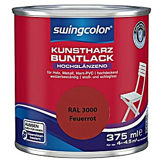 swingcolor Buntlack Kunstharz für Außen (RAL 3000, Feuerrot, 375 ml, Hochglänzend, Lösemittelbasiert)