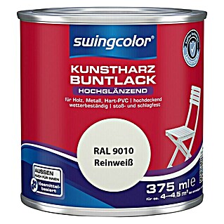 swingcolor Buntlack Kunstharz für Außen (RAL 9010, Reinweiß, 375 ml, Hochglänzend, Lösemittelbasiert)