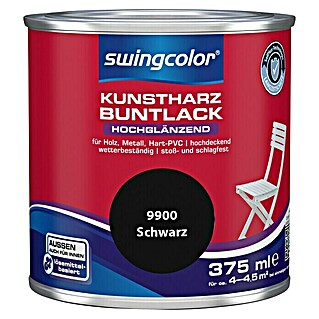 swingcolor Buntlack Kunstharz für Außen (RAL 9000, Schwarz, 375 ml, Hochglänzend, Lösemittelbasiert)